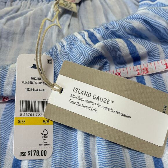NWT Womens Tommy Bahama Island Gauze Blue White Stripe‎ Flowy Dress Size Medium - Picture 10 of 14